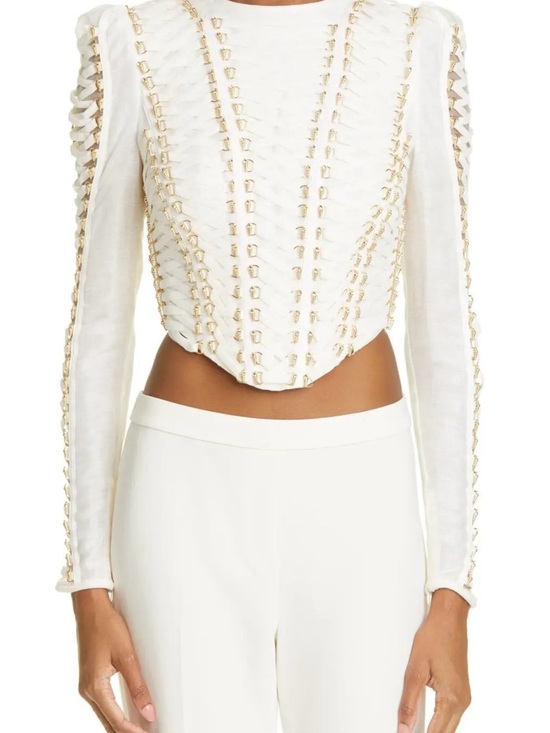 Zimmermann Tops - ZIMMERMANN Lace-up embellished linen and silk-blend top